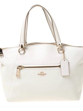 Coach Ivory Pebble Leather Tote with Gold Accents